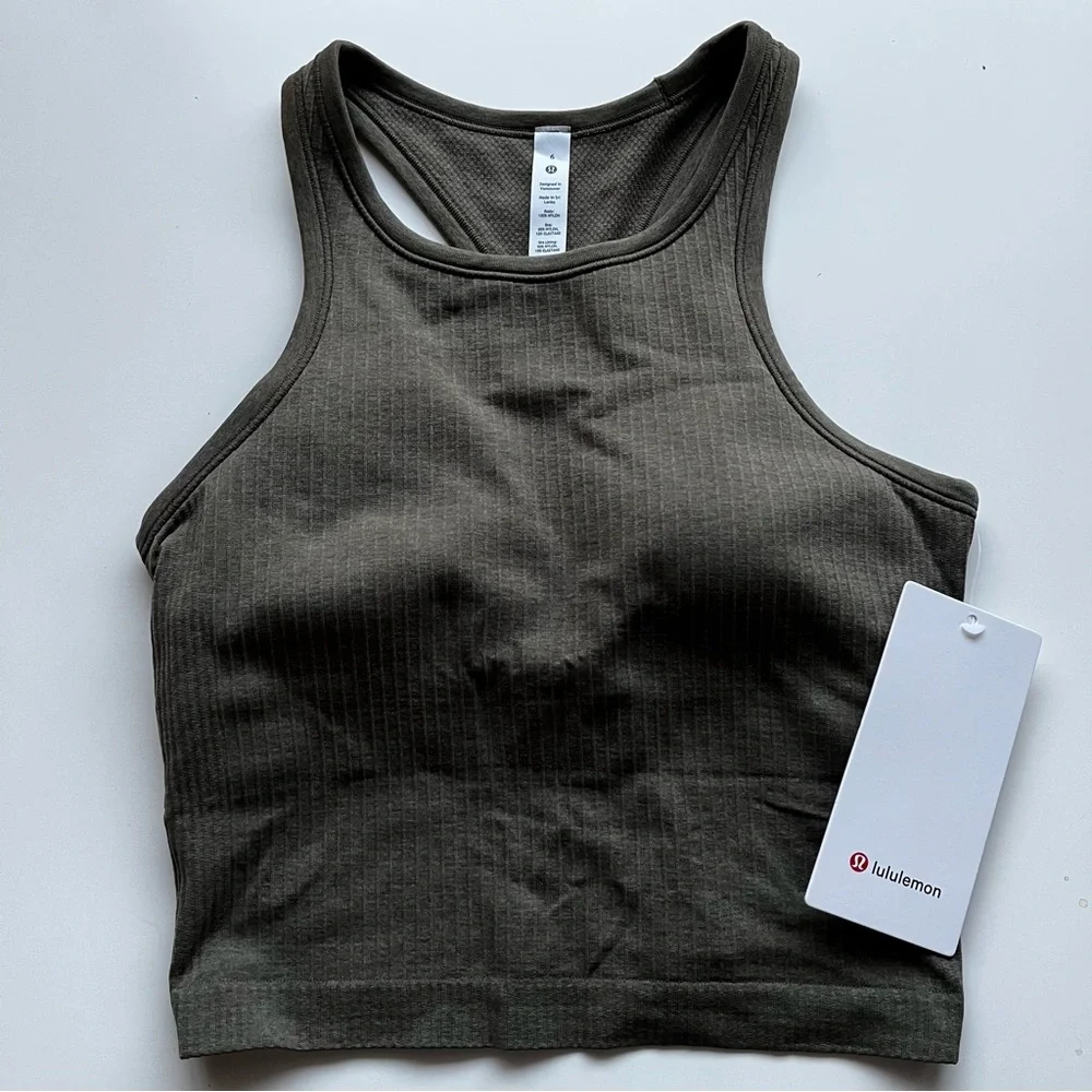 NWT Lululemon Ebb to Street Cropped Racerback Tank Top - Carob Brown - Picture 6 of 8